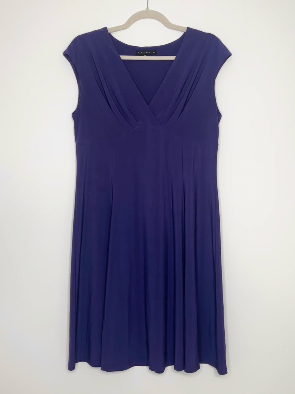 Tiana B Y2K Pleated Purple V-Neck A-Line Dress Party 90s Cocktail Flowy Size L